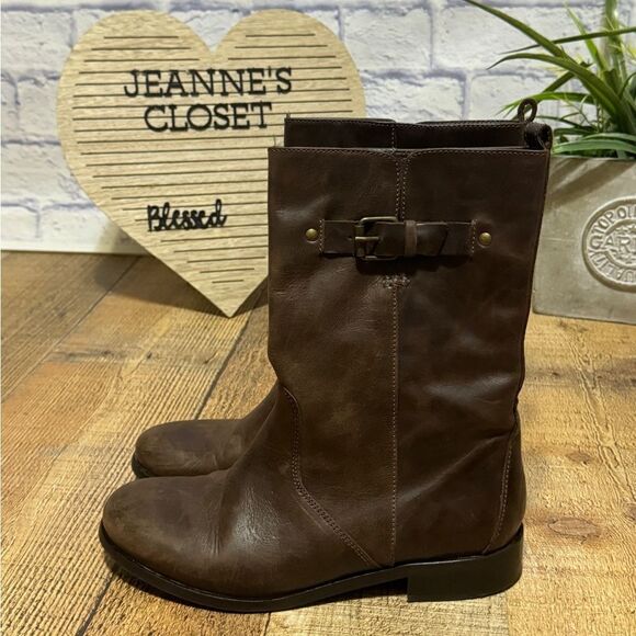 J. Crew Billie Short Womens Size 7 Brown Leather Mid Calf Buckle Boots - Picture 4 of 12
